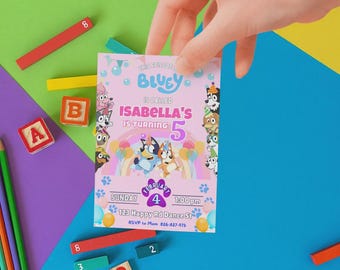 Bluey Birthday Invitation, Birthday Girl Party Invite, Bluey Birthday Party Invite Canva Editable, Birthday Gifts, Birthday Family Matching