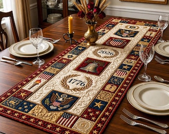 Patriotic Eagle Quilt Table Runner, United State 250th Anniversary Tablecloth, America 250 Years Home Decor, Independence Day Dining Decor