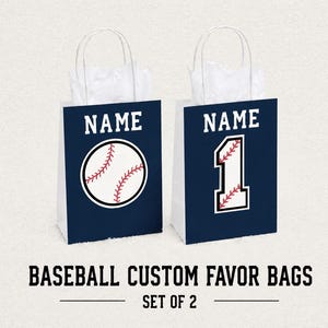 Bolsas personalizadas para regalos de béisbol (juego de 2) / Bolsas personalizadas para fiestas con nombre y número del equipo