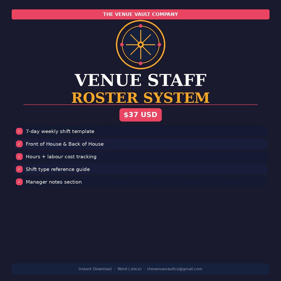 Staff Roster Template | Venue Staff Schedule | Bar Manager Tool ...