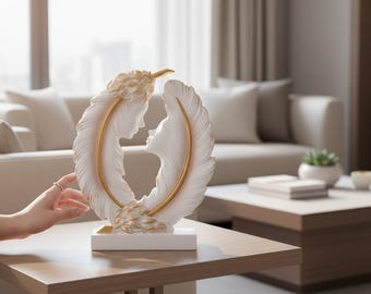 Feather Couple Sculpture – Abstract Resin Figurine, Romantic Home Accent, Modern Art Decor