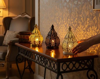 Candelabro de hierro europeo vintage: farol marroquí de calabaza para sala de estar y mesa de comedor