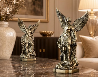 Estatua de resina de San Miguel Arcángel – Figura de santo protector del hogar católico para la decoración del altar