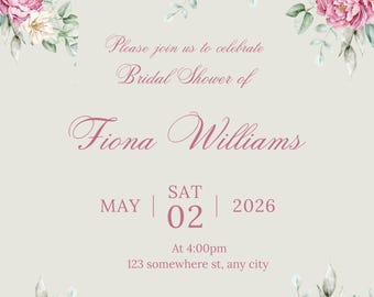 Invitación para despedida de soltera con diseño floral en verde salvia – Editable en Canva (Archivo digital)