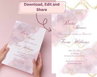 Glamouröse Brautparty-Einladungskarte - digital, bearbeitbar, herunterladbar, einfach zu teilen.