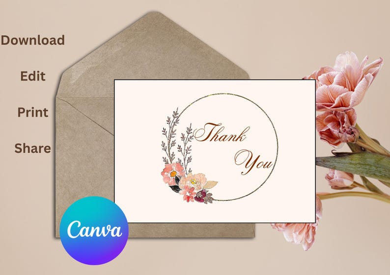 Floral Thank You Card Template (canva Editable) – Digital Download ...