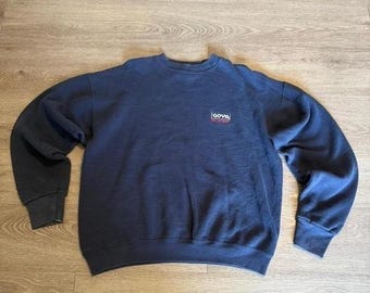 Vintage 90s Goya Rice and Beans Sweatshirt Large Navy Blue Embroidered Boxy FOTL