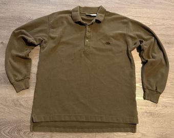 Vintage 90s Dockers Levi's Long Sleeve Polo Large Olive Green Heavyweight Cotton