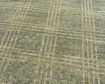 Alfombra de lana anudada a mano, alfombra a cuadros verde salvia, alfombra minimalista hecha a mano, decoración moderna para sala de estar, dormitorio y oficina.