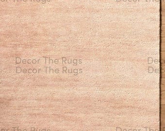 Alfombra moderna de lana rosa rubor anudada a mano, alfombra lisa hecha a mano, alfombra minimalista contemporánea para dormitorio y sala de estar.