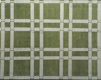 Alfombra de lana anudada a mano, color verde oliva, con diseño de cuadrícula a cuadros, estilo geométrico moderno, hecha a mano, para sala de estar o dormitorio.