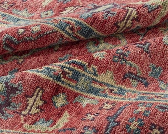 Alfombra de lana anudada a mano, roja y azul, estilo tribal persa, hecha a mano, con diseño geométrico tradicional para sala de estar y dormitorio.