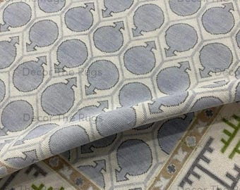 Alfombra de lana anudada a mano, gris, con diseño geométrico de celosía, alfombra moderna hecha a mano con borde para sala de estar y dormitorio.