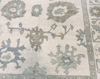 Alfombra de lana anudada a mano, color azul marfil, con estampado floral abstracto botánico, hecha a mano, estilo tradicional, para sala de estar o dormitorio.