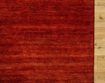 Alfombra moderna de lana roja profunda anudada a mano, alfombra lisa moderna hecha a mano, decoración minimalista contemporánea para sala de estar y dormitorio.