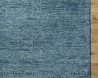 Alfombra moderna de lana azul cielo anudada a mano, alfombra lisa hecha a mano, decoración minimalista contemporánea para sala de estar y dormitorio.