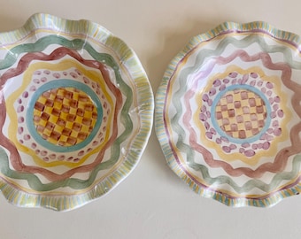MacKenzie-Childs Aurora Ceramic Fluted Plates Set of 2 (1989 and 1990)