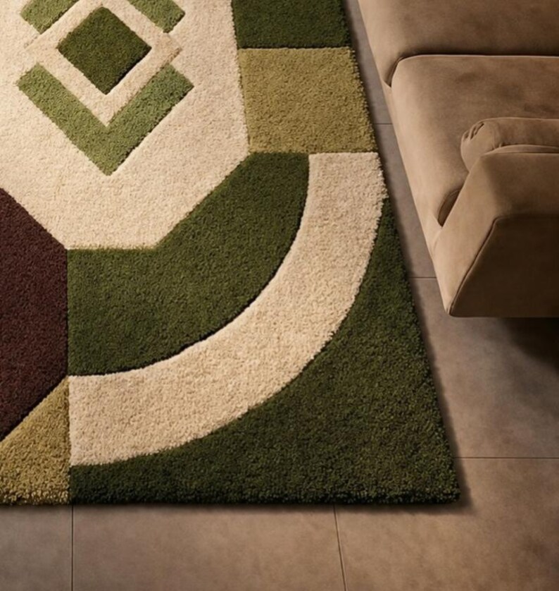 Block Patterned Rugs Abstract Block Pattern Wool Area Rug – Handmade Contemporary Floor ...