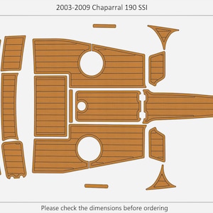 May include: A detailed diagram of a boat's deck, specifically for the 2003-2009 Chaparral 190 SSI model. The deck is depicted in various brown wooden sections, with cutouts for features like a circular opening. The total area is 5.15 square meters.