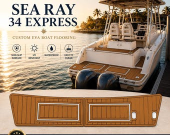 1987 Sea Ray 34 Express EVA Boat Flooring | Custom Faux Teak Marine Decking | Non Slip Swim Platform Mat