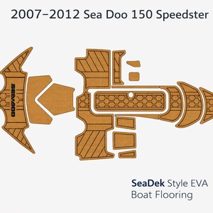 May include: Tan SeaDek style EVA boat flooring kit for a 2007-2012 Sea Doo 150 Speedster. The kit includes multiple precut pieces with black grooved patterns. The text "SeaDek Style EVA Boat Flooring" is visible.
