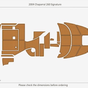 May include: A top-down view of a boat deck layout for a 2004 Chaparral 260 Signature. The deck is brown with a wood grain pattern. The total area is 12.35 square meters. Text at the top reads "2004 Chaparral 260 Signature".