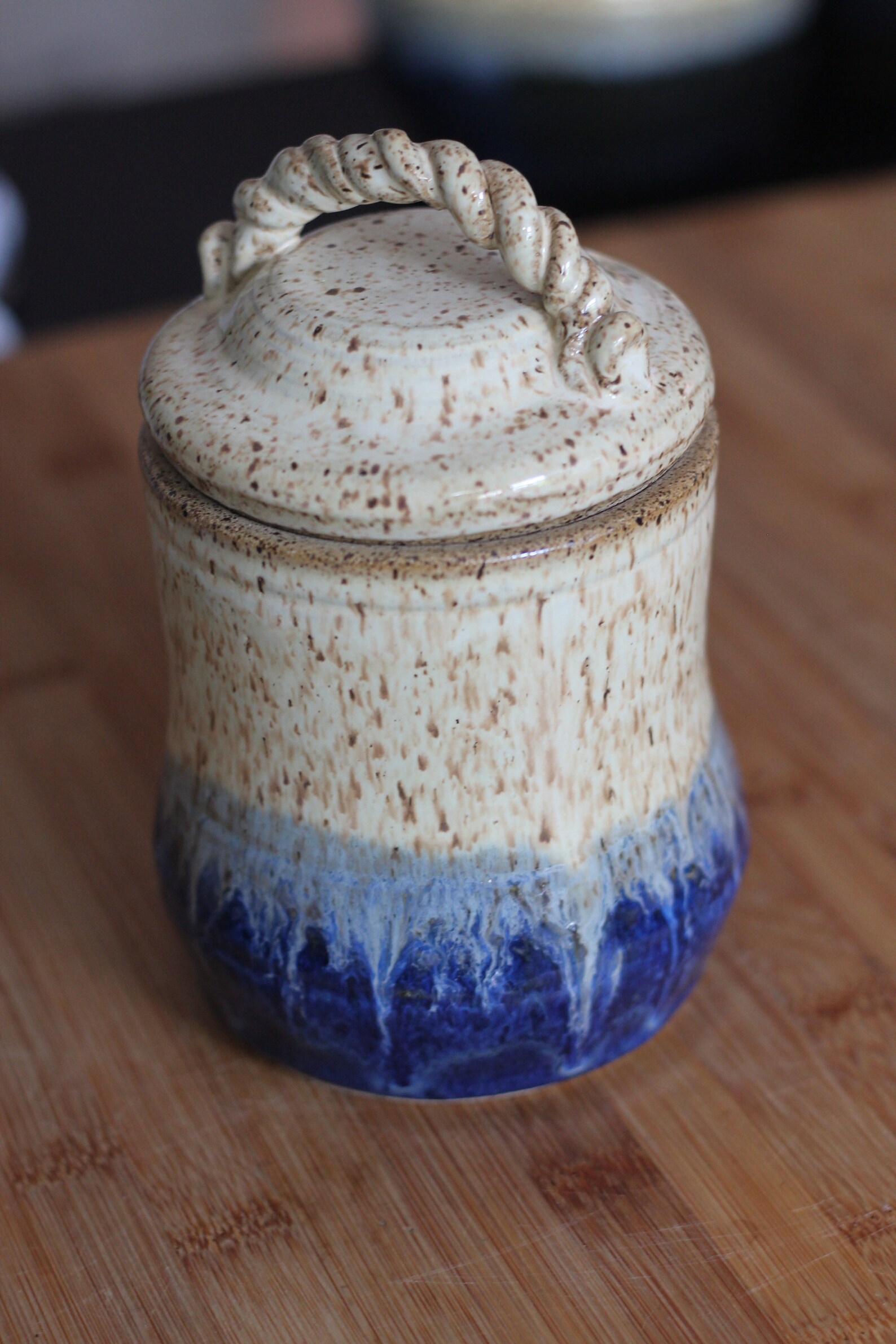 Speckled Ceramic Jar w/ Rope Detailed Lid Etsy