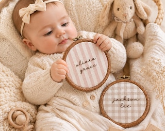 Personalized Baby Name Announcement Sign: Gingham Nursery Decor，Striped Nursery Decor, Hospital Door Name Plate,Baby Shower Giftecor