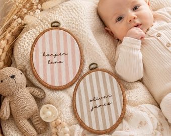 Personalized Baby Name Announcement Sign: Gingham Nursery Decor，Striped Nursery Decor, Hospital Door Name Plate,Baby Shower Giftecor