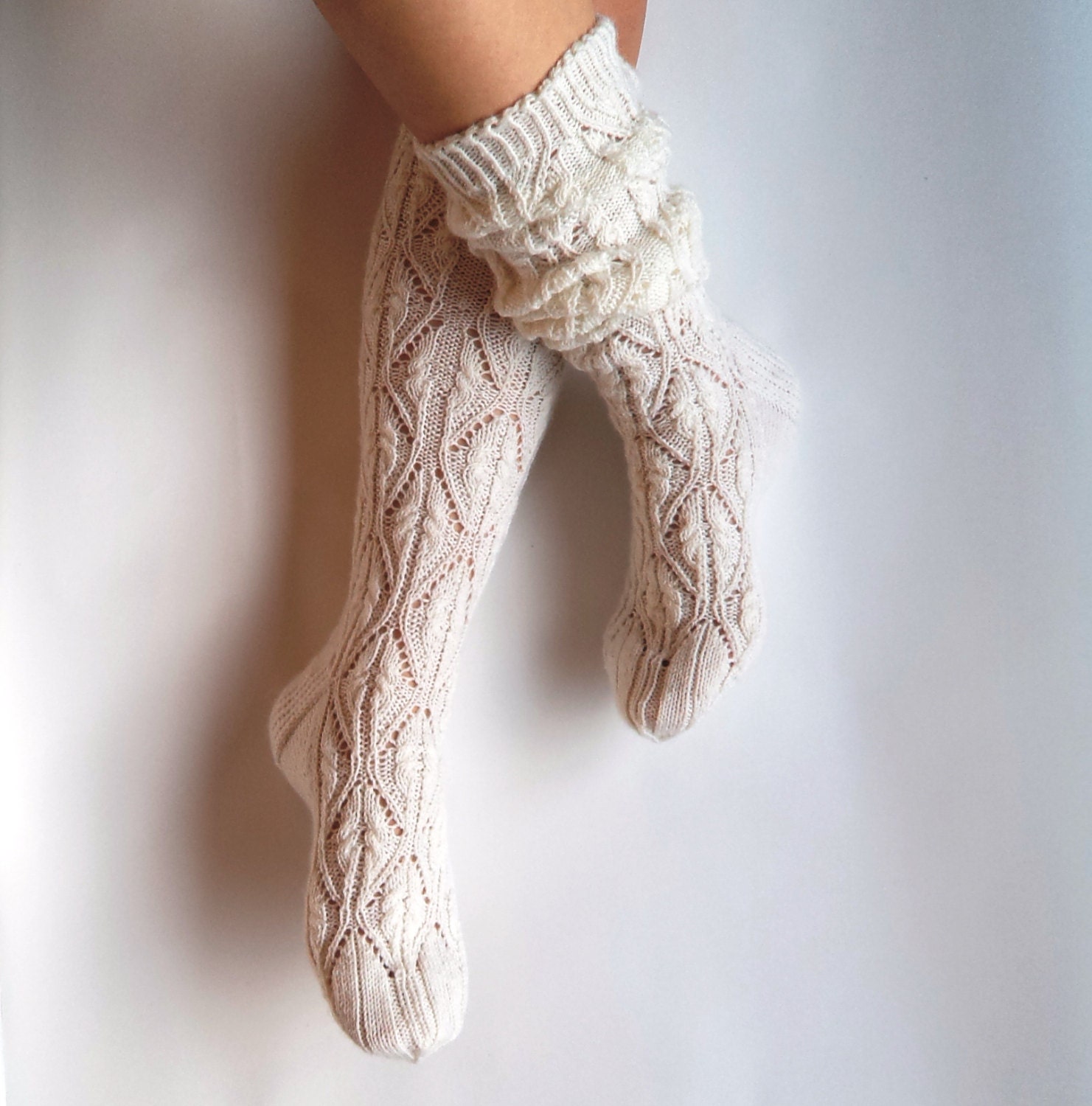 Lace boot socks. Knee high socks. Leg warmers. White | Etsy