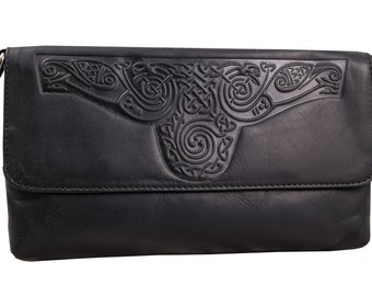 Ladies Celtic Leather Clutch  Black