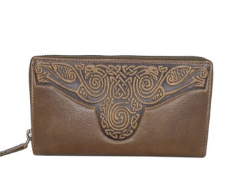 Roisín Ladies Celtic Embossed Leather Swans Wallet - GREEN