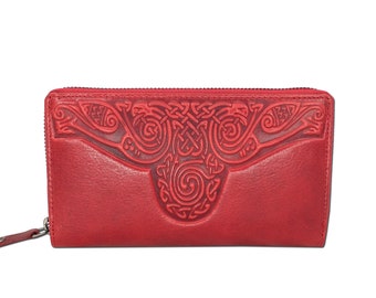 Roisín Ladies Celtic Embossed Leather Swans Wallet - RED