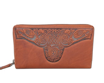 Roisín Ladies Celtic Embossed Leather Swans Wallet - TAN