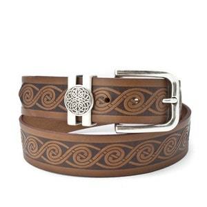 Embossed Celtic Wave Leather Belt