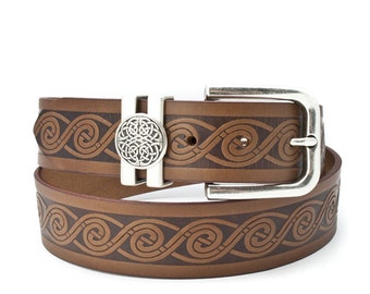 Embossed Celtic Wave Leather Belt