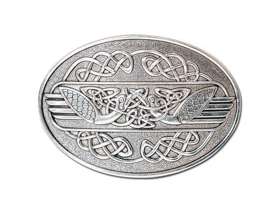Vintage Lee River Ireland Celtic Swans Belt Buckle Pewter Irish Knotwork Birds Celtic Swans Buckle Old Brass - Lee River Leather Ireland  main image 2