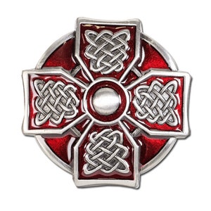 Pewter Celtic Cross Buckle Red Enamel
