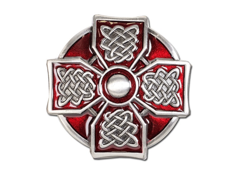 Pewter Celtic Cross Buckle Red Enamel