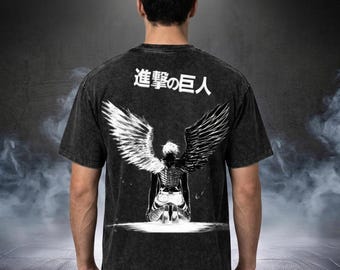 Vintage Wash Engel Grafik Übergroßes T-Shirt, Dark Streetwear Tee