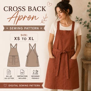 Cross Back Apron Sewing Pattern | Japanese Pinafore PDF (XS-XXL)