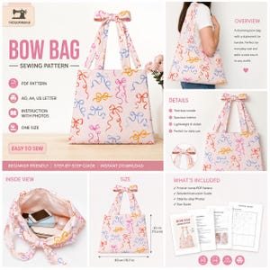 Bow Tie Tote Bag Sewing Pattern, PDF Bag Pattern, Digital Download