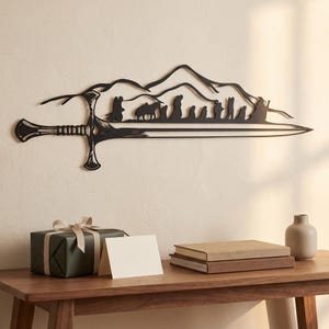 Fantasy Sword Wall Art, Metal LOTR Inspired Decor, Gift for Fantasy Lovers, Metal Wall Decor for Gamers, Gift for Him, Medieval Home Decor