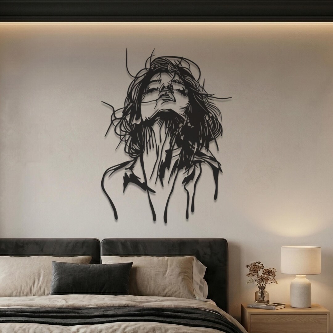 Abstract Woman Face Metal Wall Art, Modern Female Line Art Decor ...
