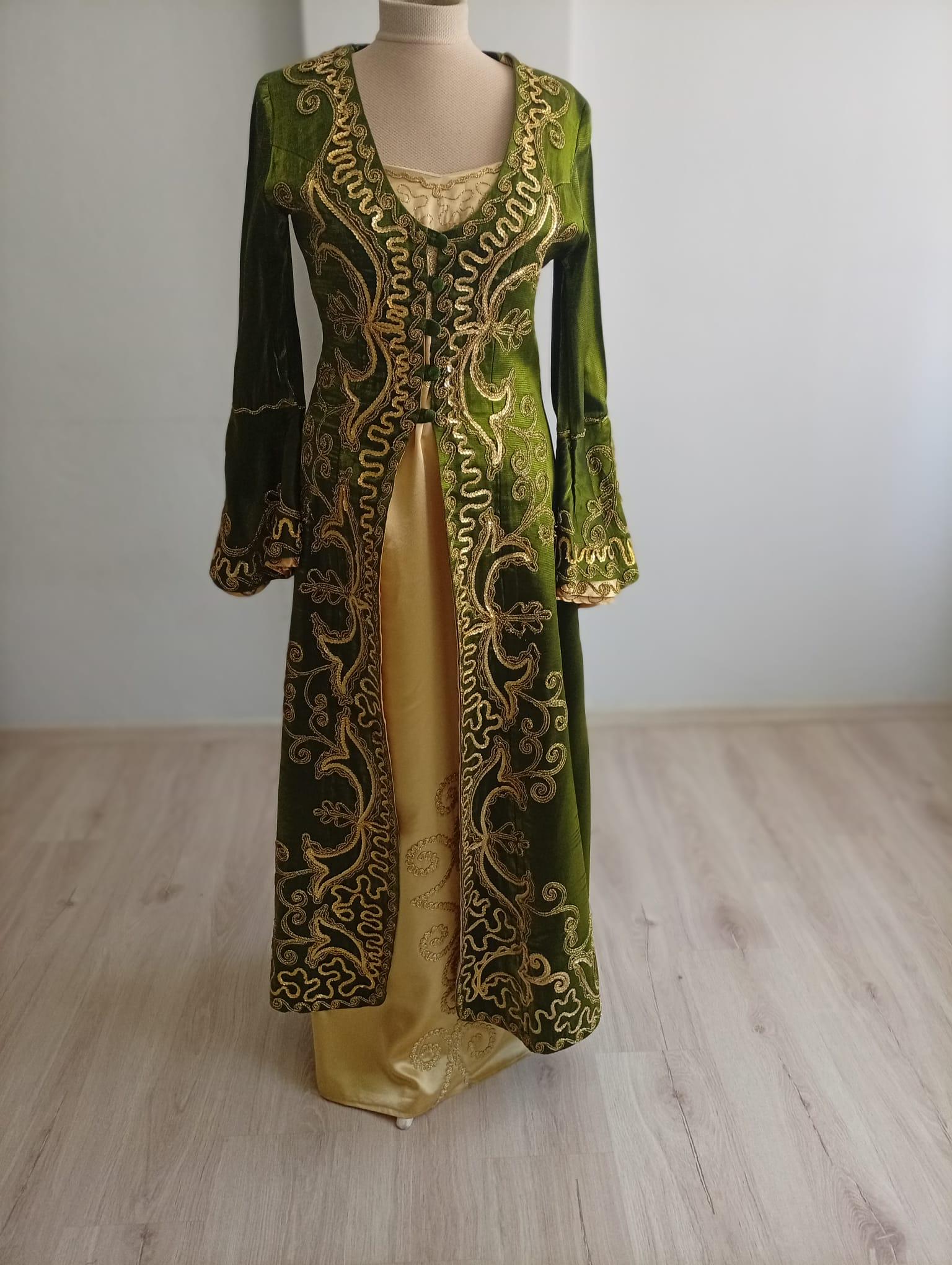unique vintage emerald & gold sequin burton caftan dress reviews Green Embroidered Kaftan Dress, Ottoman Style Velvet Caftan, Henna Night Gown, Traditional Wedding Dress, Royal Bridal Gown Plunging Neckline