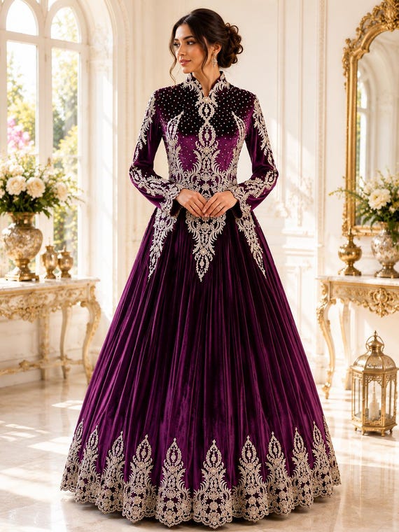 turkish engagement dresses Buy Ottoman Bindalli Kaftan, Burgundy Velvet Henna Dress, Wedding Gown, Embroidered Gold Maxi Dress, Traditional Dress Online in India neck:20 Bridesmaid Transforms $10 Thrifted PolyMem QuadraFoam hydrogel dot Kaftan dresses