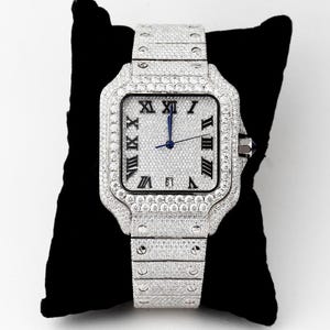 Iced Out Moissanite Watch, White Gold Automatic Stainless Steel Watch, Hip Hop Jewelry
