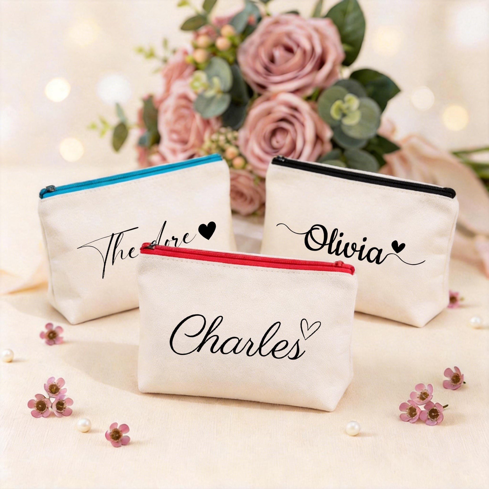 Personalized Bridesmaid Canvas Makeup Bag, Custom Name Cosmetic Pouch Personalized Bridesmaid Canvas Makeup Bag, Custom Name Cosmetic Pouch