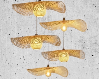 Bamboo Ceiling Light, Wavy Leaf Pendant for Rustic, Modern, Eco-Friendly Home or Shop Accent