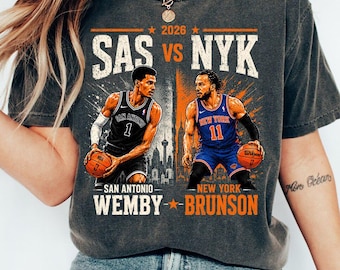 Camiseta de baloncesto, rivalidad SAS NYK 2026, camiseta gráfica de Wemby Brunson, ropa retro para aficionados